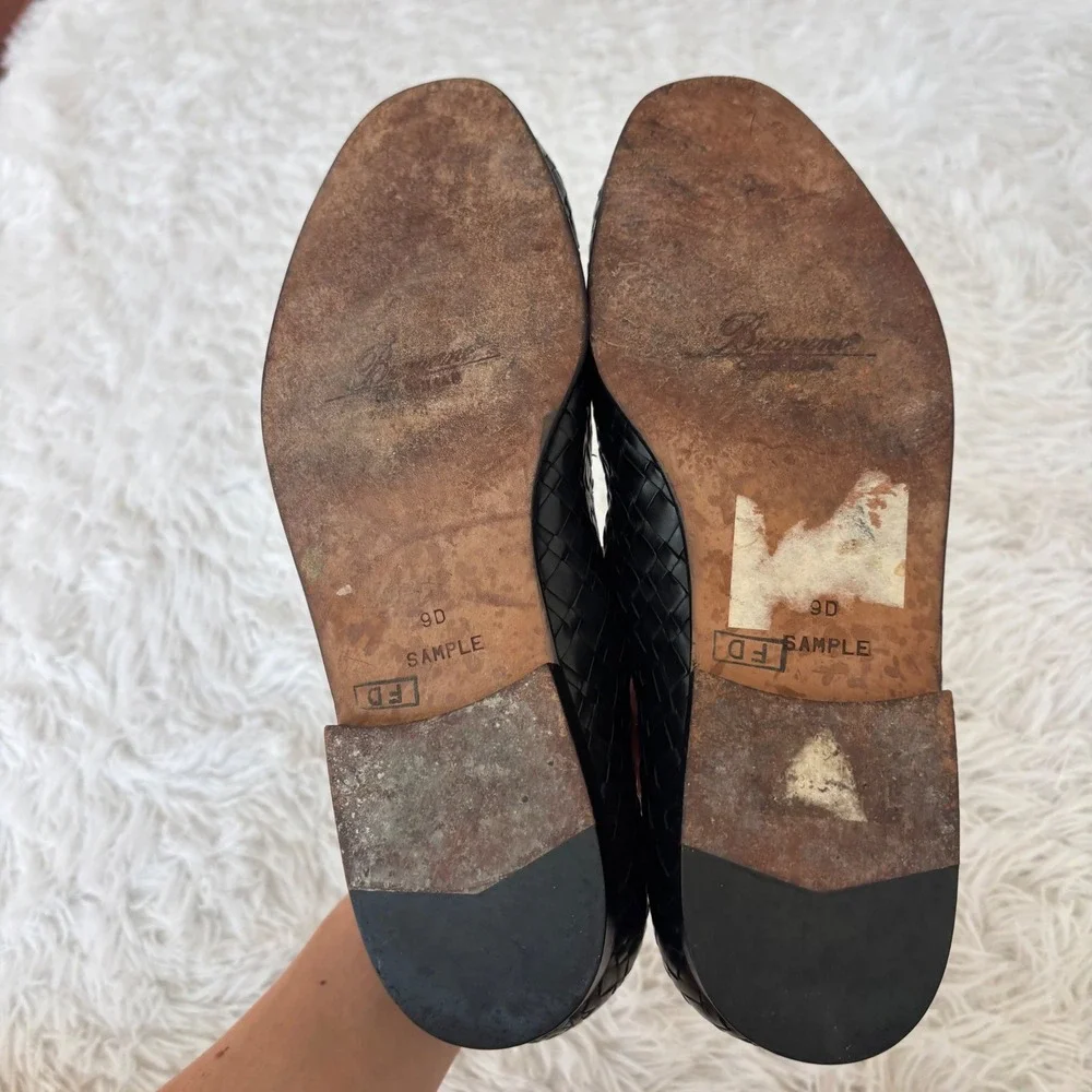 Vintage Bragano Cole Haan Woven Leather Loafers Black Men's Size 9D Italy Sample